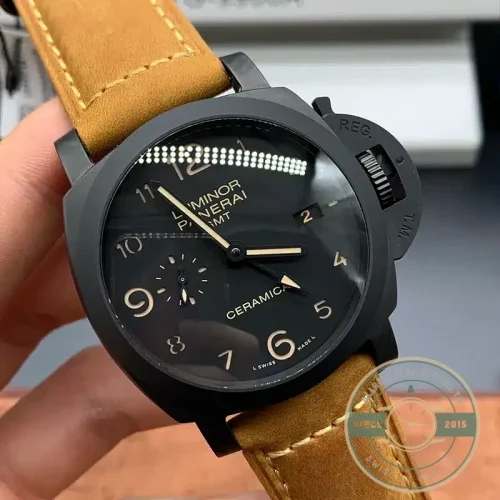 Panerai Luminor replica PAM441 black ceramic case with GMT function