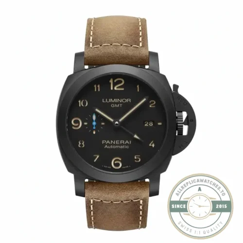 Panerai Luminor 1950 GMT replica PAM01441 black ceramic case with black sandwich dial