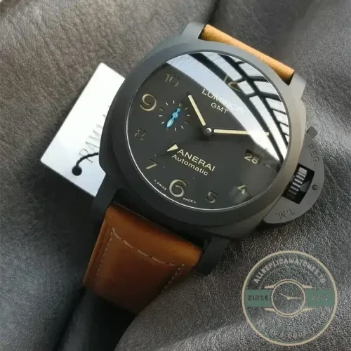 Panerai Luminor 1950 GMT replica PAM01441 black ceramic case with black sandwich dial