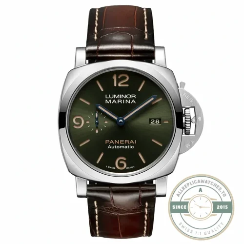 Panerai Luminor 1950 replica PAM 1116 platinum case with distinctive green sandwich dial