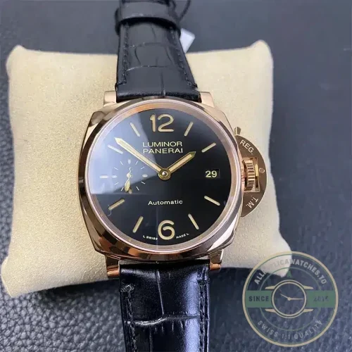 Panerai Replica Luminor Due replica PAM908 black sandwich dial Goldtech case