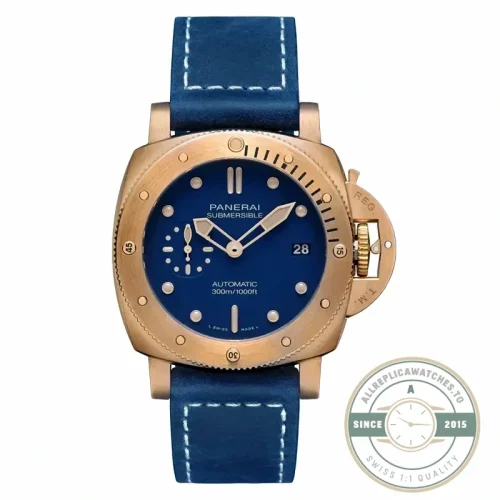 Panerai Submersible replica PAM 1074 bronze case blue sandwich dial