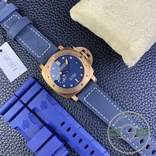 Panerai Submersible replica PAM 1074 bronze case blue sandwich dial