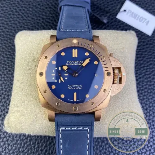 Panerai Submersible replica PAM 1074 bronze case blue sandwich dial
