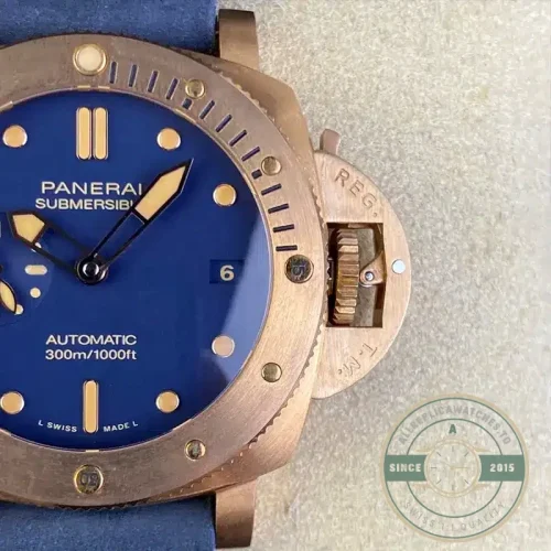 Panerai Submersible replica PAM 1074 bronze case blue sandwich dial