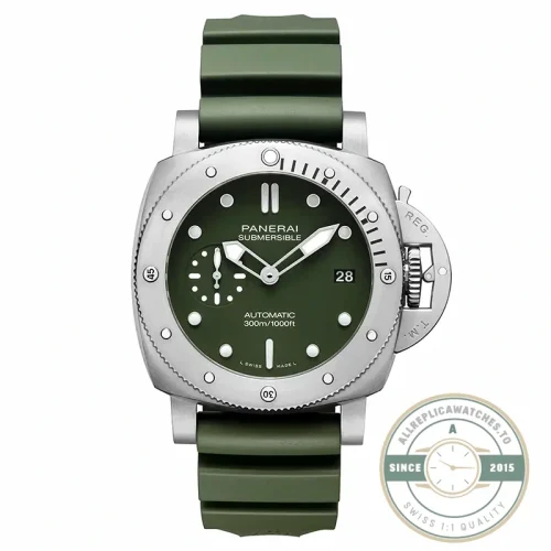 Panerai Submersible replica PAM1055 matte green dial steel case