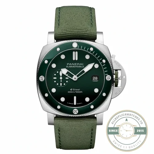 Panerai Submersible replica PAM1287 Verde Smeraldo green sandwich dial steel case