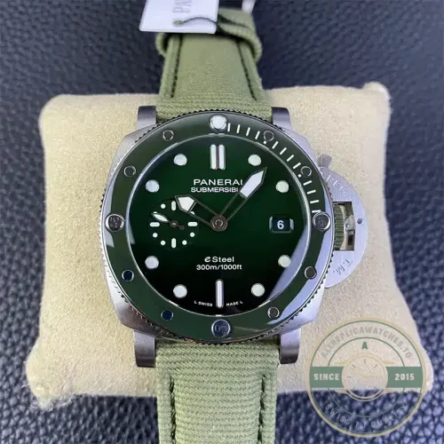 Panerai Submersible replica PAM1287 Verde Smeraldo green sandwich dial steel case