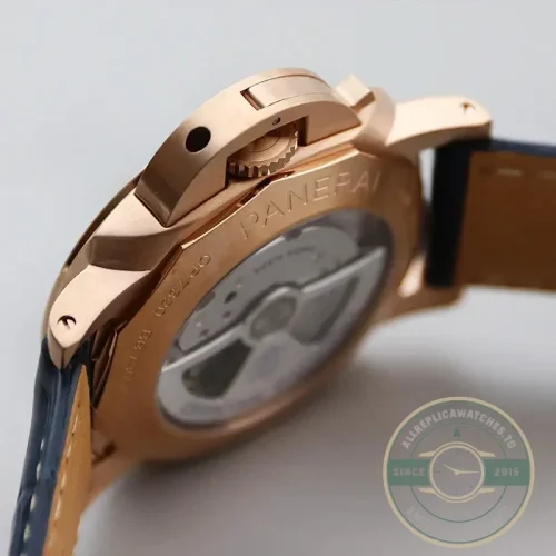 Panerai Luminor Marina replica PAM 1114 Goldtech case blue sandwich dial