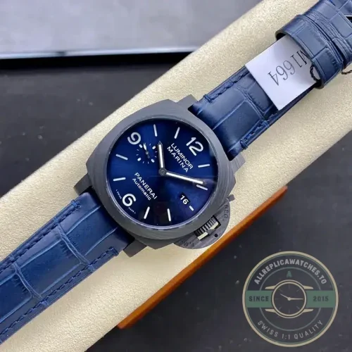 Panerai Luminor Marina replica PAM1664 blue sandwich dial Carbotech case