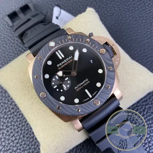 Panerai Replica Submersible replica PAM 1070 black OroCarbo dial with gold Goldtech case