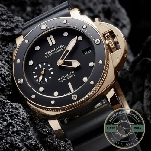 Panerai Submersible replica PAM00974 stealth black dial Goldtech case