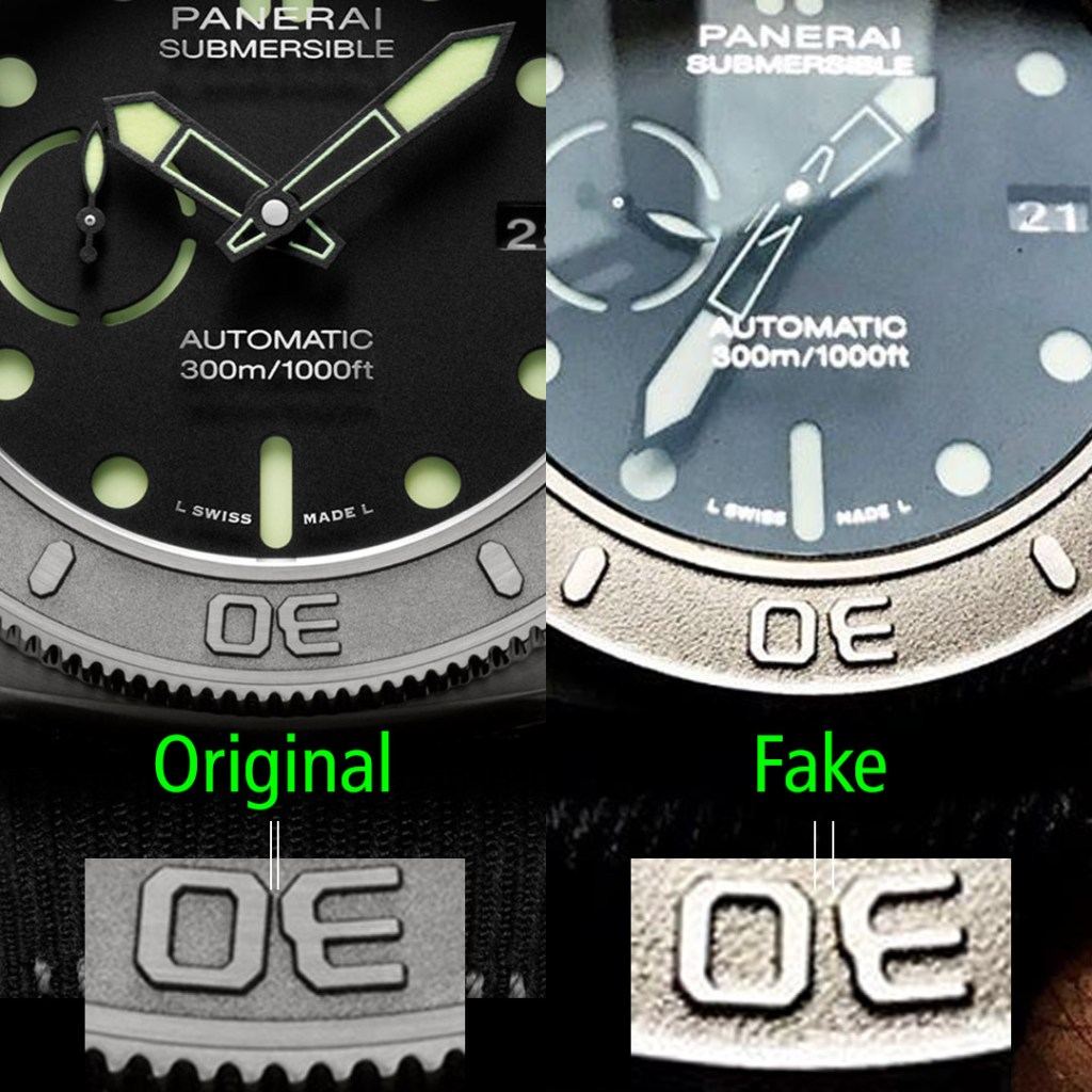 Panerai genuine vs replica comparison showing detail differences