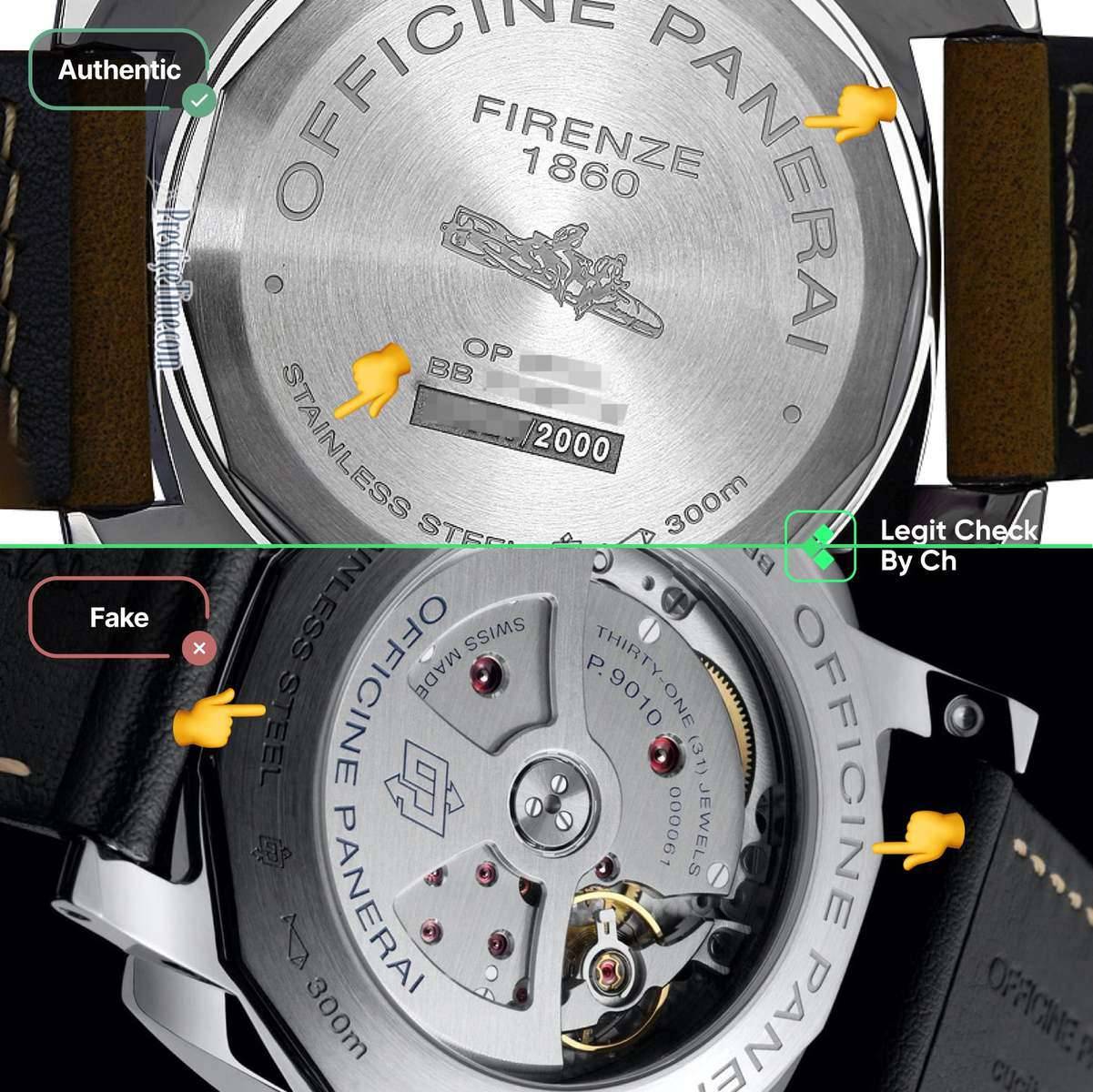 Panerai replica authenticity check showing movement and case detail